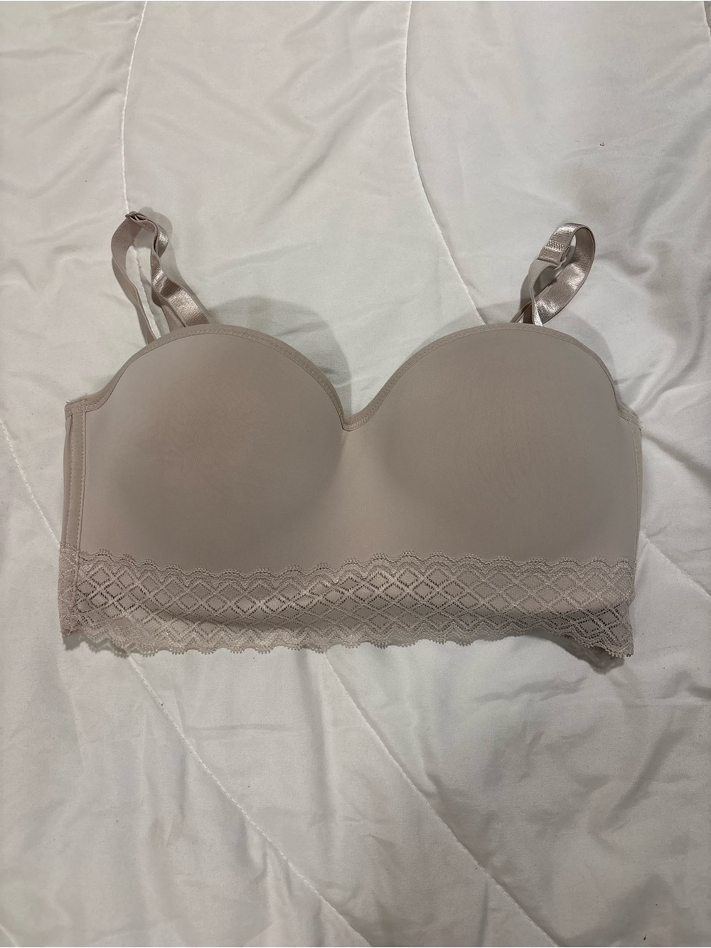 Convertible Lace-Trim Bandeau Bra with padding- Nude -38D